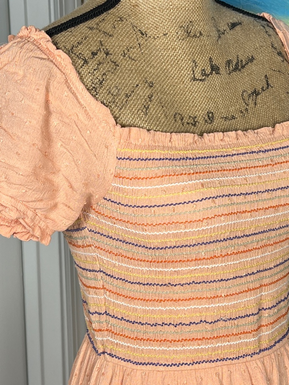 Peach Smocked Maxi Dress with Puff Sleeves - Picture 3 of 6